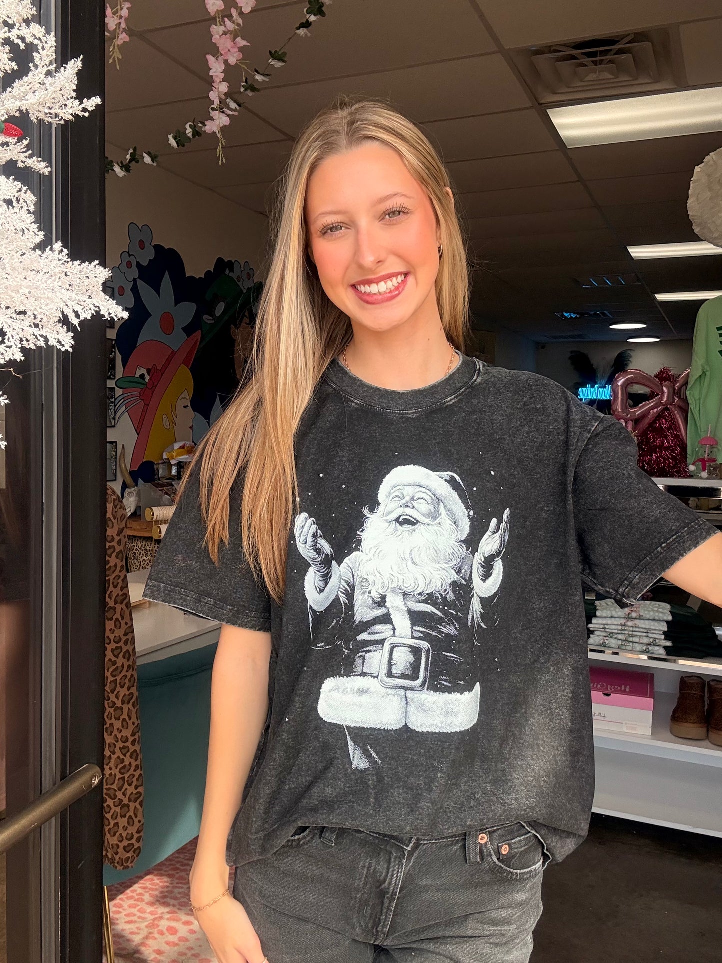 Santa Clause Acid Wash Graphic Tee