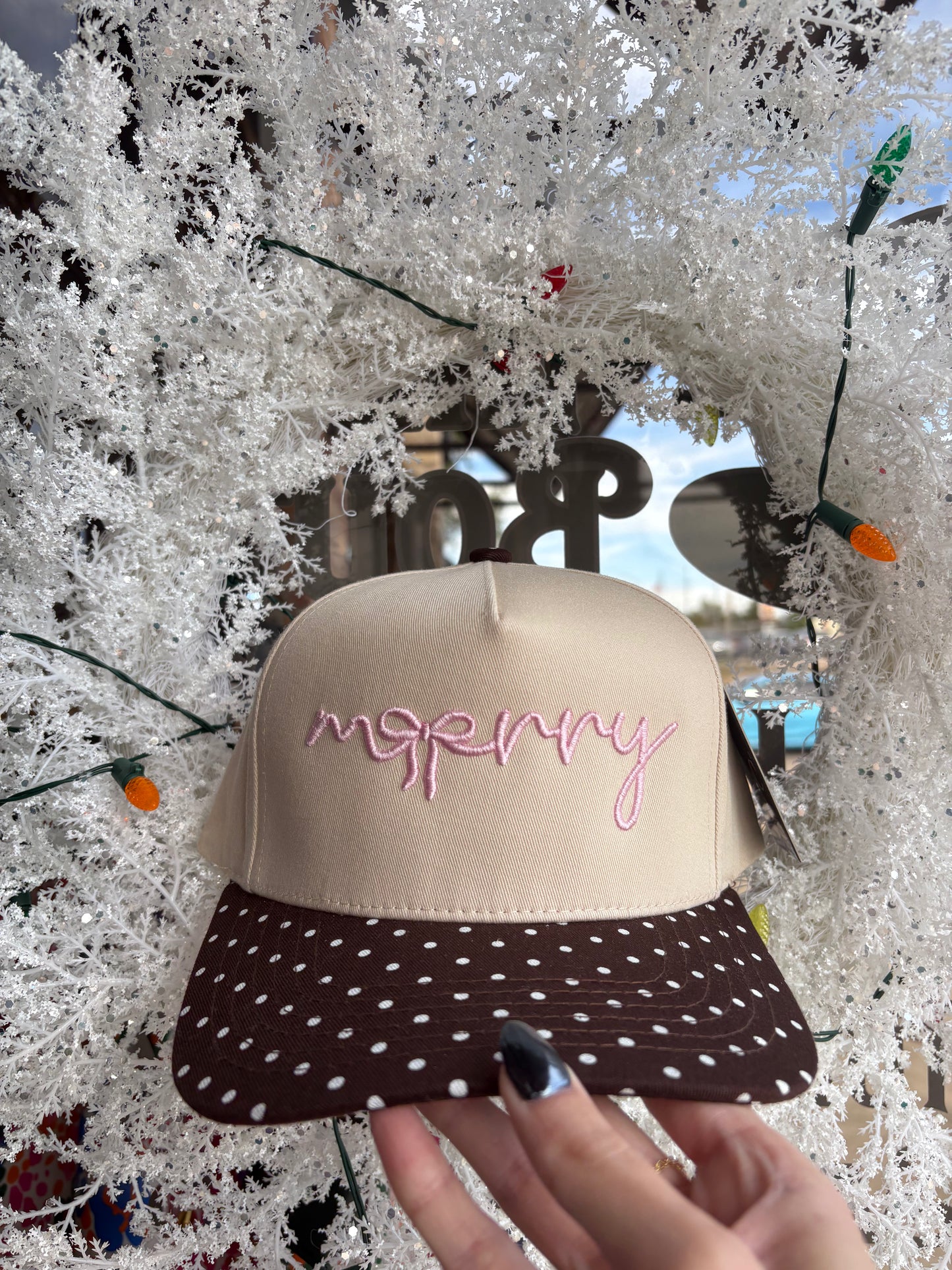 “Merry” Polka Dot Hat/ BROWN