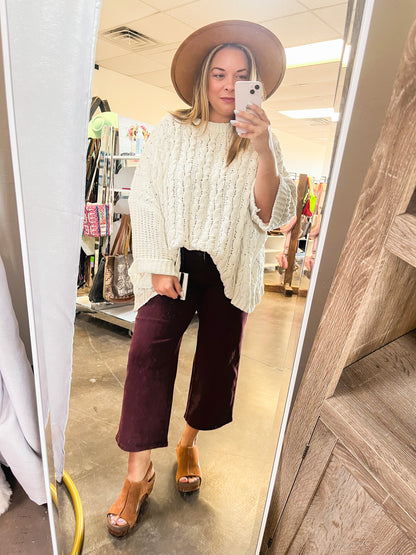 JUDY BLUE BURGANDY WIDE LEG CROPPED JEAN