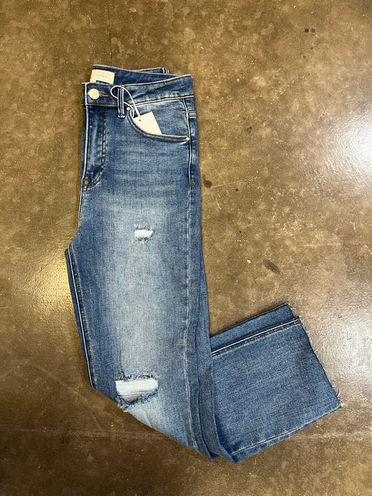 RISEN HIGH RISE DISTRESSED STRAIGHT JEAN
