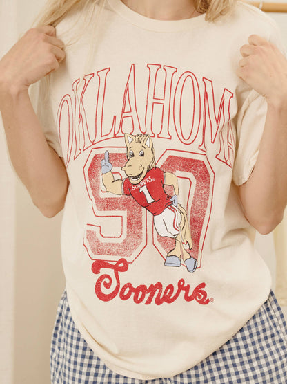 OU Oklahoma Sooners Club Mascot Off White Thrifted Tee