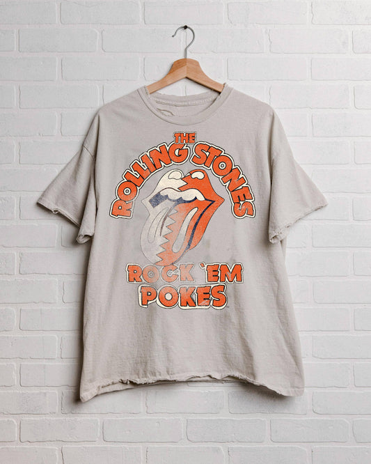 Rolling Stones Rock Em OSU Cowboys Off White Thrifted Tee