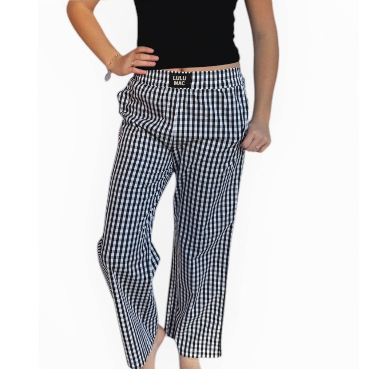 PAGH- BLACK GINGHAM PANT: BLACK