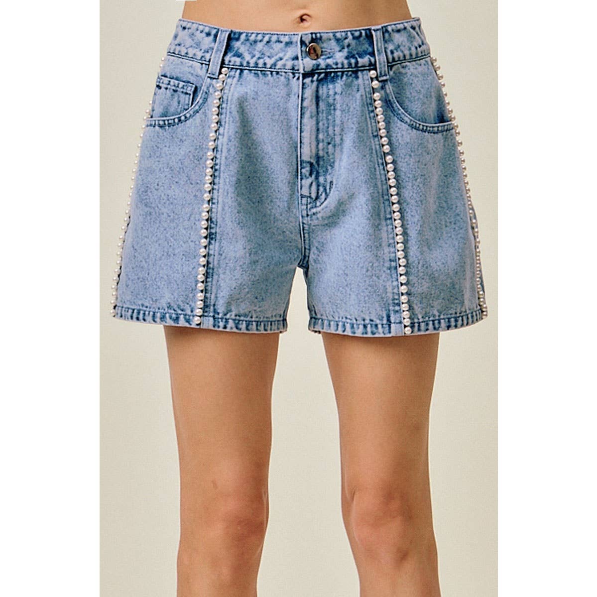 PEARL DENIM SHORTS WITH WASHING DETAIL: DENIM / S