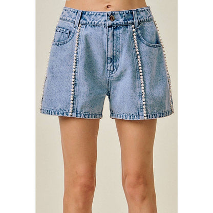 PEARL DENIM SHORTS WITH WASHING DETAIL: DENIM / S