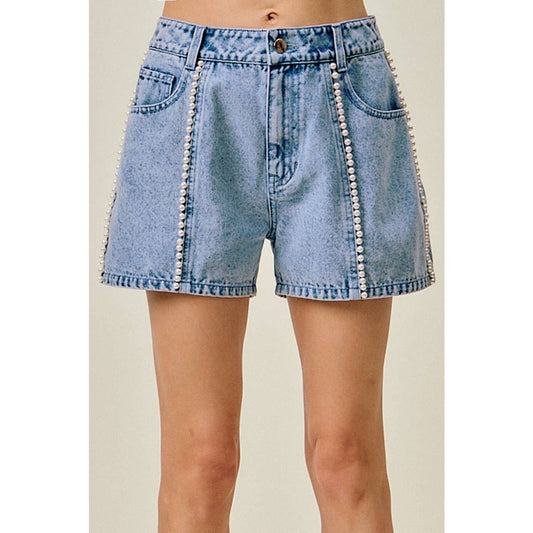PEARL DENIM SHORTS WITH WASHING DETAIL