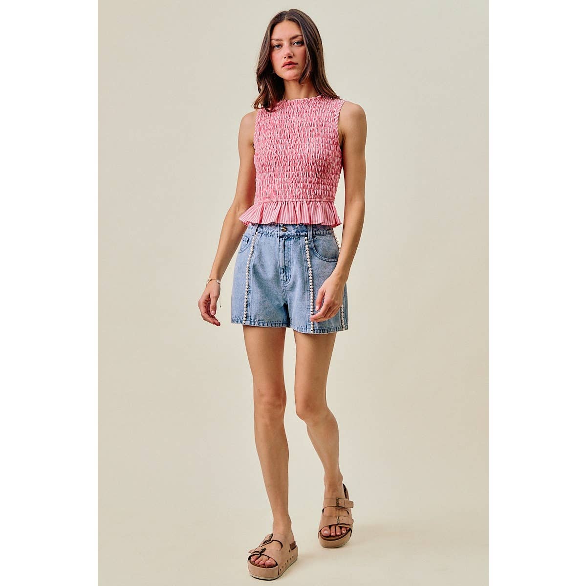PEARL DENIM SHORTS WITH WASHING DETAIL: DENIM / S