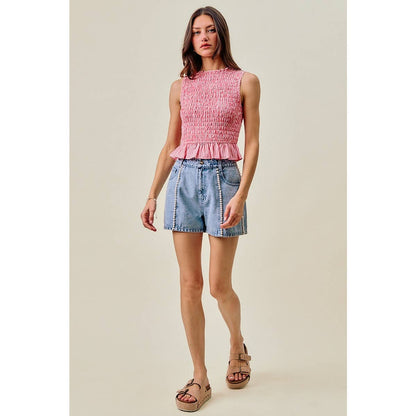 PEARL DENIM SHORTS WITH WASHING DETAIL: DENIM / S