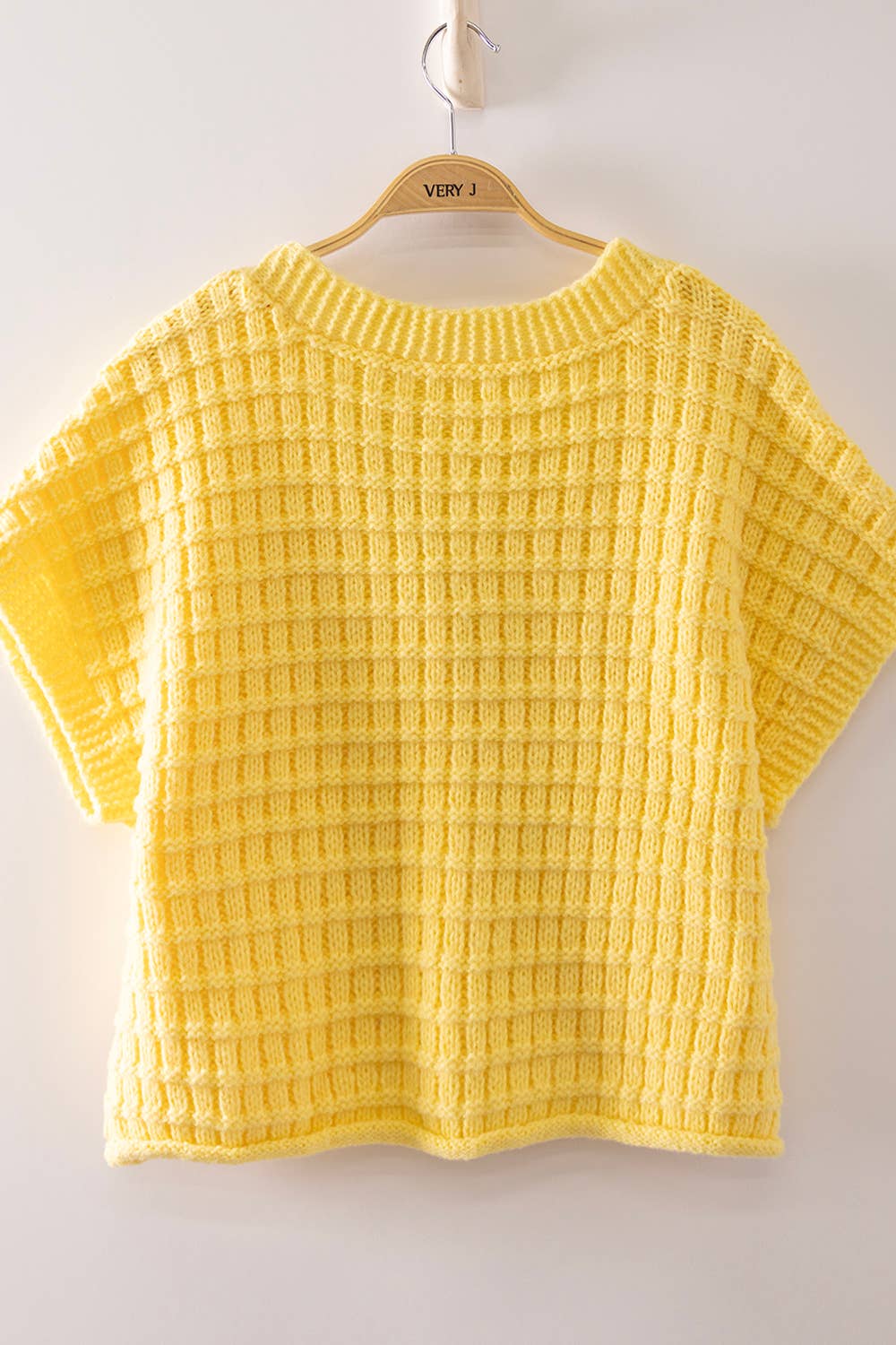 Waffle Texture Crop Cardigan: LT YELLOW